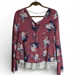 Love, Fire Dusty Rose Blouse Top Large Floral Lined Cottagecore Boho